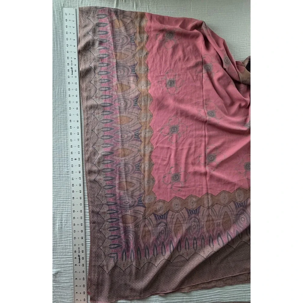 Pink Chiffon Paisley Floral Border Print Sheer Lightweight Wrap Scarf Shawl